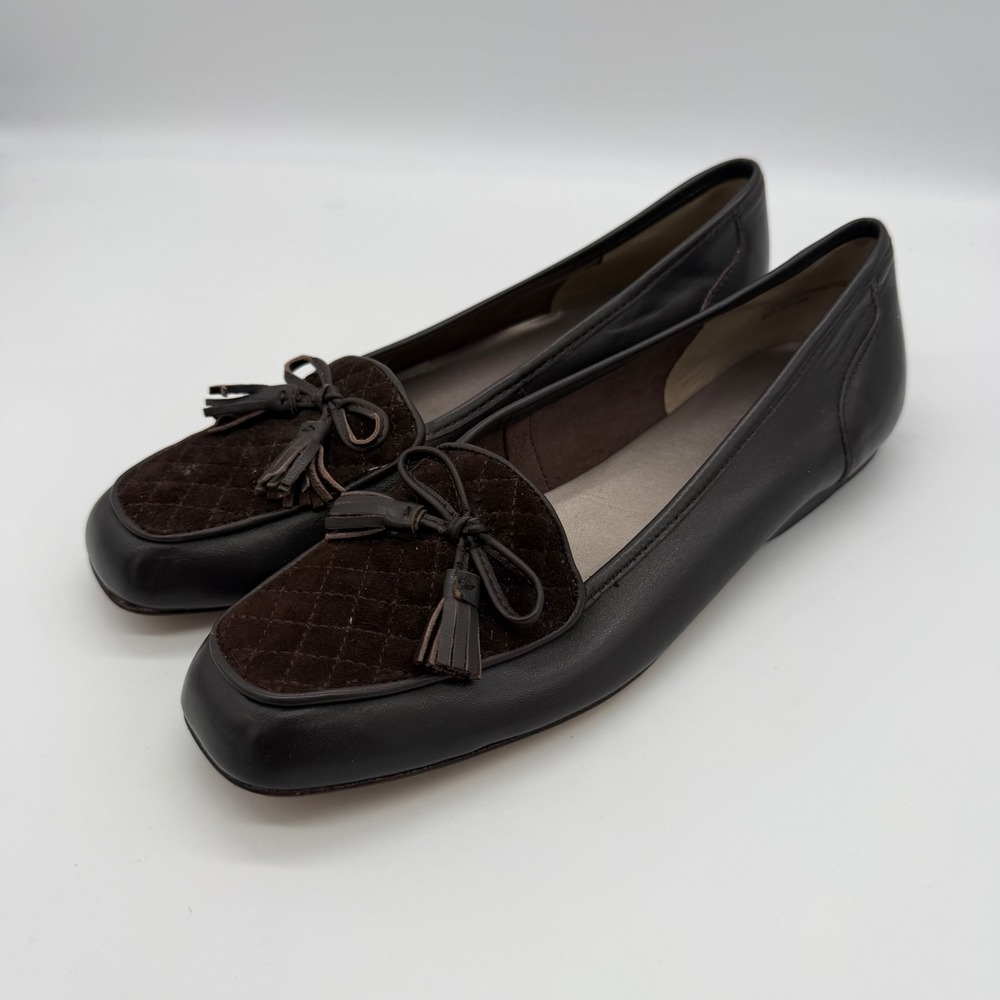 Array Lizzy Brown Leather Suede Quilted Tassel Loafers 8.5N Office